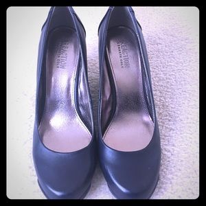 Navy Blue Leather Wedge/heeled shoes